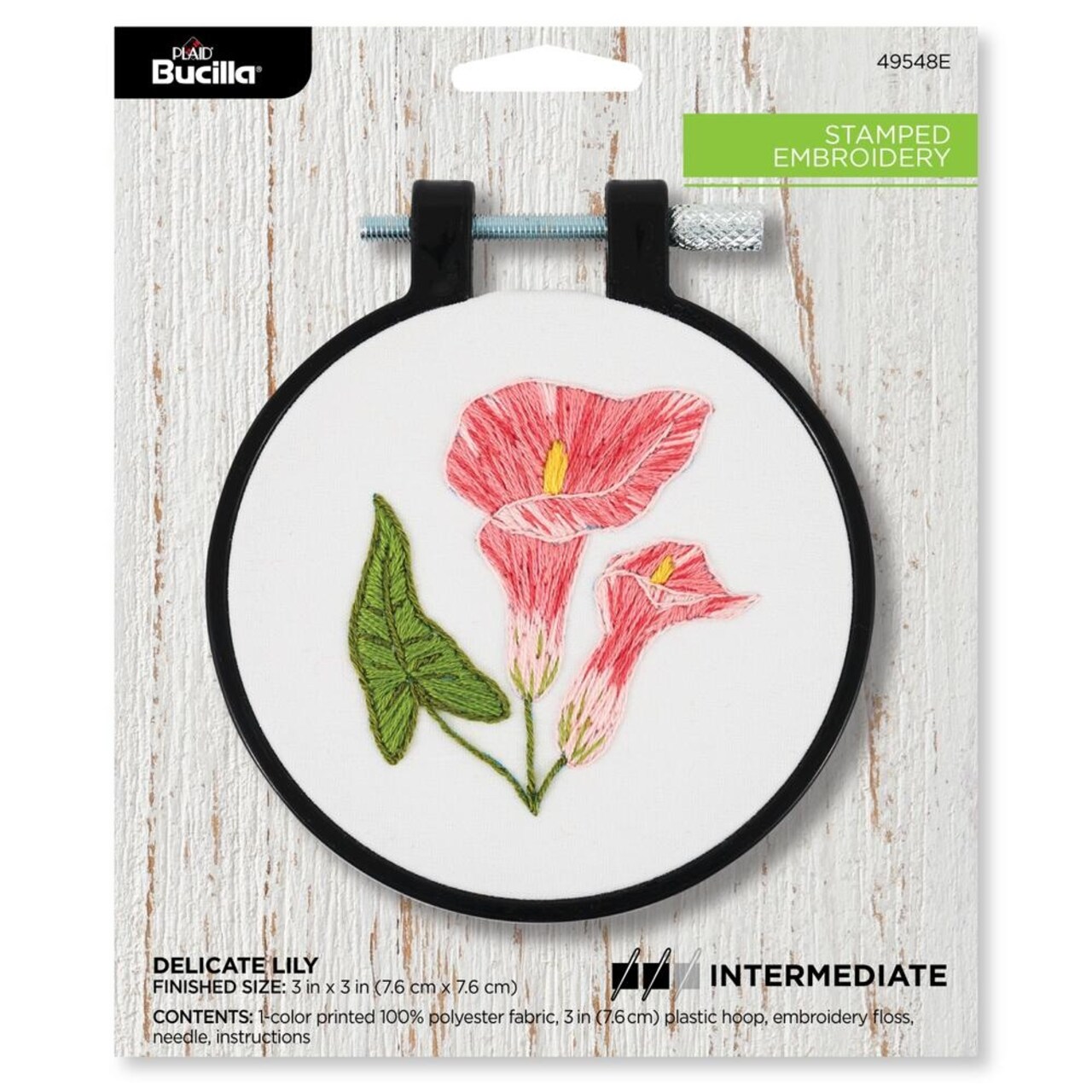 Bucilla Stamped Embroidery Kit W/3" Plastic Hoop-Delicate Lily